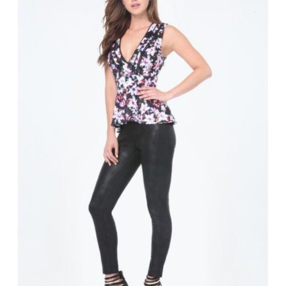 Bebe Floral Peplum Top Blouse size S - Picture 5 of 10
